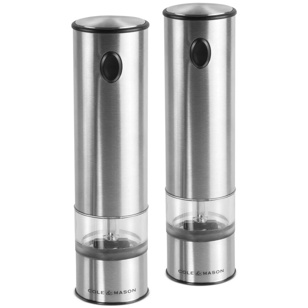 Cole & Mason Battersea Electric Salt & Pepper Mill Set Stainless Steel -New
